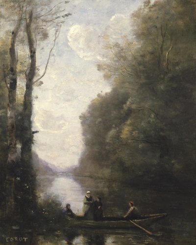The Ferryman Leaving the Bank with Two Women by Jean Baptiste Camille Corot